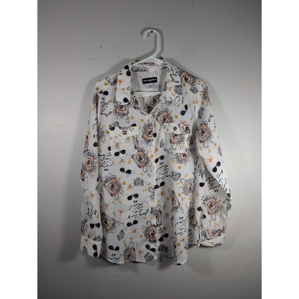 KARL LAGERFELD PARIS Women's Printed Whimsical Long Sleeve Top Size‎ Large